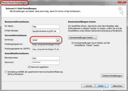 outlook 2010 imap alle nachrichten